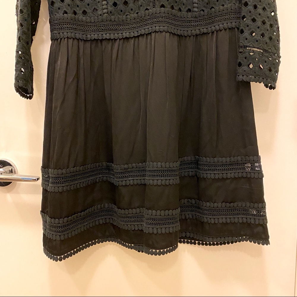 All Saints Black Crochet V-Neck Long Sleeve Mini Dress - Picture 7 of 9